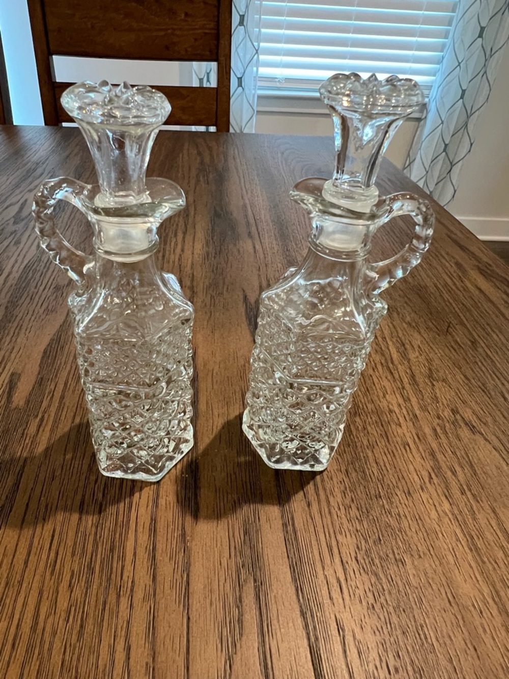 Vintage Anchor Hocking Wexford Clear Glass Vinegar & Oil Cruets with Stoppers